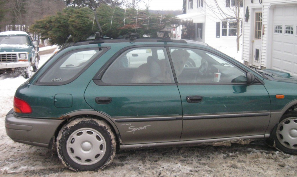 Christmas Tree on top of Subaru.