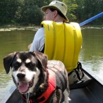 My dog rides in a canoe.