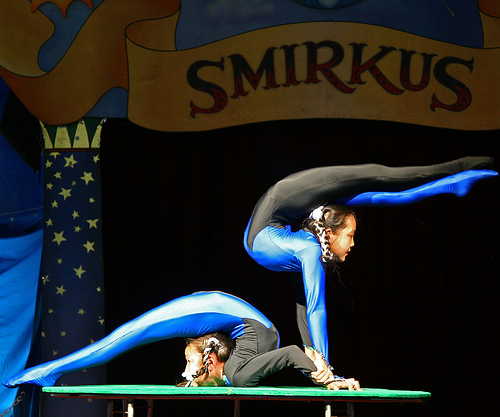 A pair of Mongolian circus acrobats.