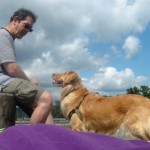 Honey the golden retriever wants to sniff.