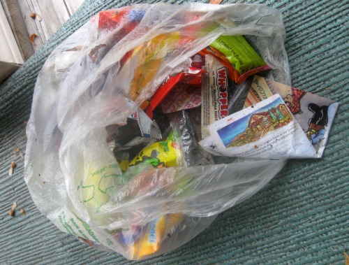 Halloween candy trash.