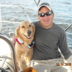 Honey the golden retriever with Uncle Bob on Meander.