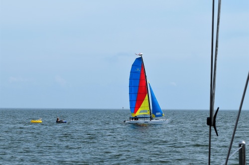 Sailboat off New Point Comfort Bight.